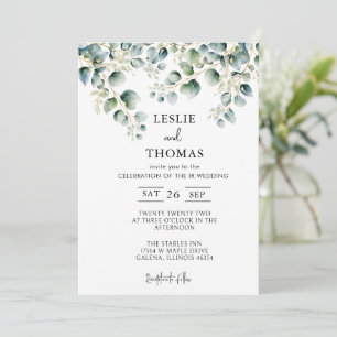 Convite Dusty Blue Eucalyptus Greenery Casamento Suculento