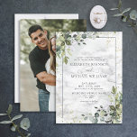 Convite Dusty Blue Eucalyptus Greenery Marble Foto<br><div class="desc">Crie o convite perfeito para o casamento com este design elegante, elegante, com elementos botânicos azuis sujentos, de eucalipto verde, uma estrutura azul empoeirada e fundo de mármore falso carrera. A parte de trás do convite apresenta a sua fotografia de noivado favorita. Parte de um convite de casamento. Muito obrigado...</div>
