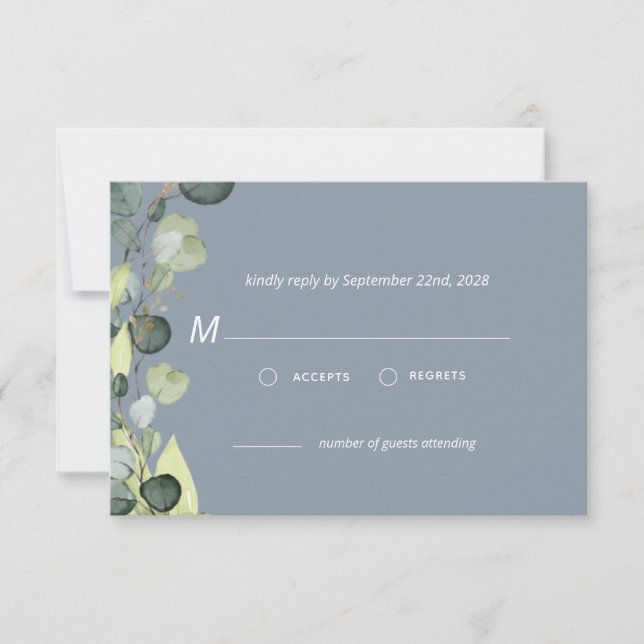 Convite Dusty Blue Eucalyptus Greenery RSVP Simple (Frente)