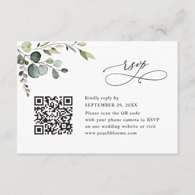 Convite Dusty Blue Eucalyptus Greenery Wedding RSVP Card (Frente)