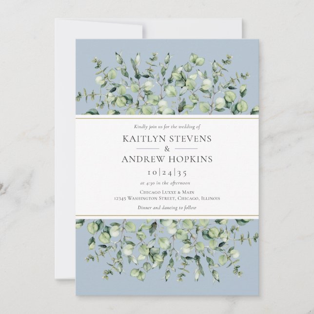 Convite Dusty Blue Eucalyptus  Wedding (Frente)