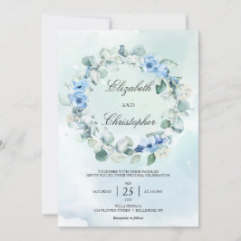 Convite Dusty Blue Eucalyptus Wreath Rustic Casamento