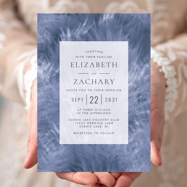 Convite Dusty Blue Feathery Elegance Wedding (Criador carregado)