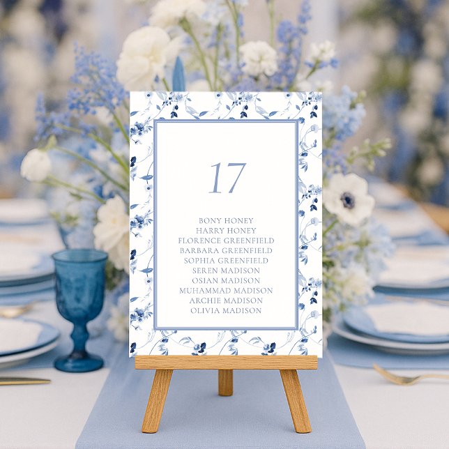 Convite Dusty Blue Fine Art Floral Table Seating Card (Criador carregado)