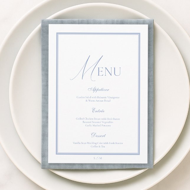 Convite Dusty Blue Fine Art Floral Wedding Menu Card (Criador carregado)