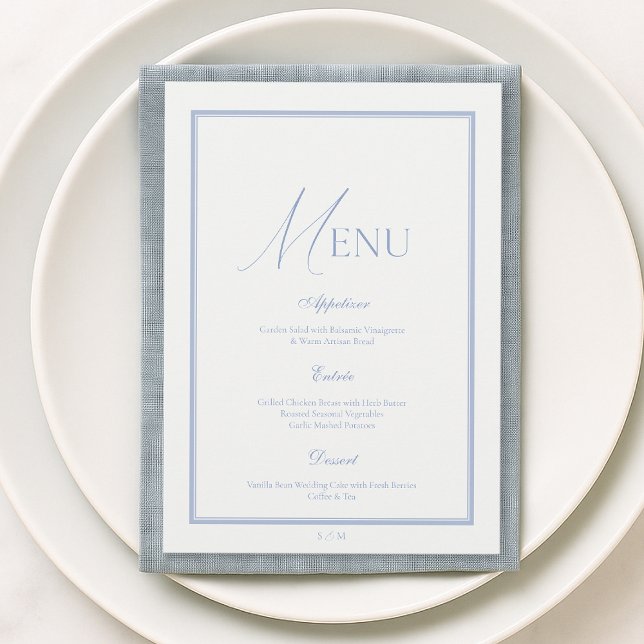 Convite Dusty Blue Fine Art Floral Wedding Menu Card (Criador carregado)