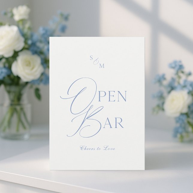 Convite Dusty Blue Fine Art Open Bar Sign with Calligraphy (Criador carregado)