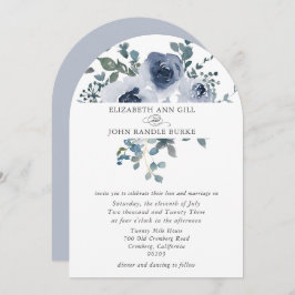 Convite Dusty Blue Floral and Grey Arch Wedding Invitation