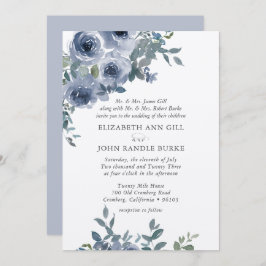 Convite Dusty Blue Floral and Grey Formal Wedding Invite