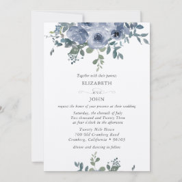 Convite Dusty Blue Floral and Grey Wedding Invitation