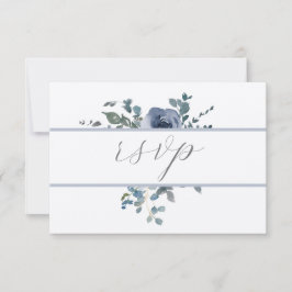 Convite Dusty Blue Floral and Grey Wedding RSVP