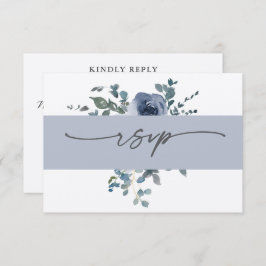 Convite Dusty Blue Floral and Grey Wedding RSVP
