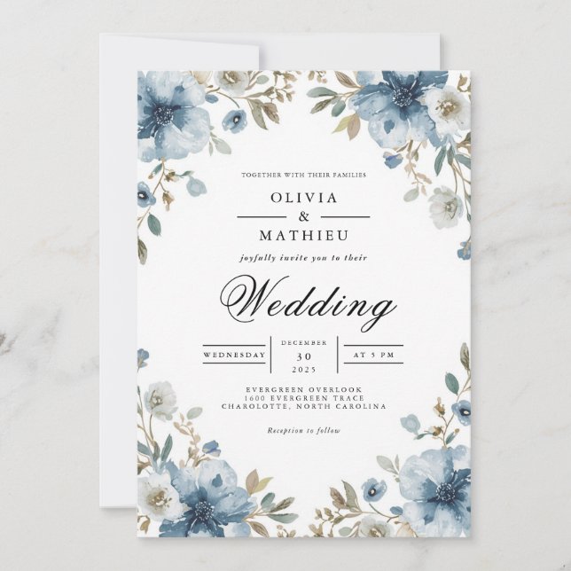 Convite Dusty Blue Floral Archway Wedding (Frente)