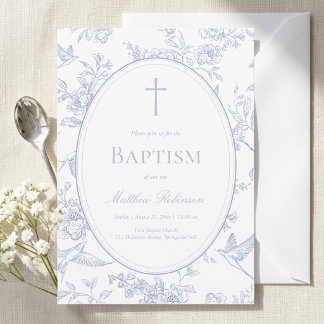Convite Dusty Blue Floral Baptism