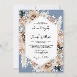 Convite Dusty Blue Floral Boho Casamento QR Código RSVP