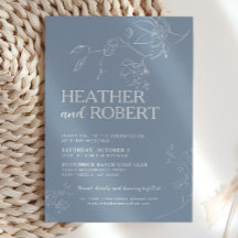 Dusty Blue Floral Botânico Boho Simples Casamento