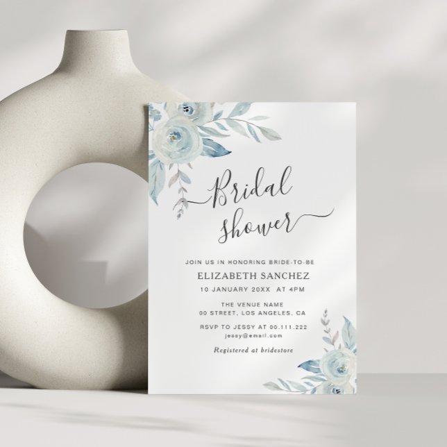 Convite dusty blue floral bridal shower invitation (Criador carregado)