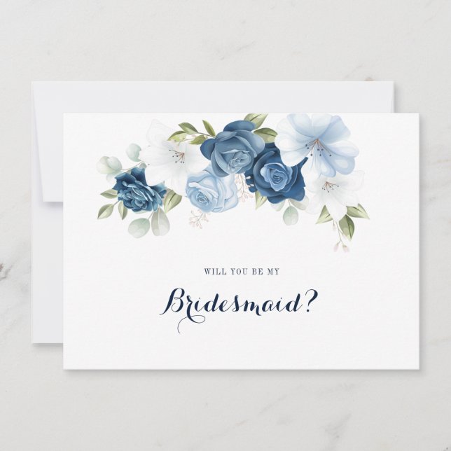 Convite Dusty Blue Floral Bridesmaid Proposal Card (Frente)