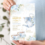 Convite Dusty Blue Floral Chá de panela Tea Party<br><div class="desc">Convite para chá de panela temático do Tea Party. Clique no botão "personalizar mais" se quiser reorganizar e formatar o estilo e a posição do texto. Vem com um padrão floral correspondente no verso.</div>