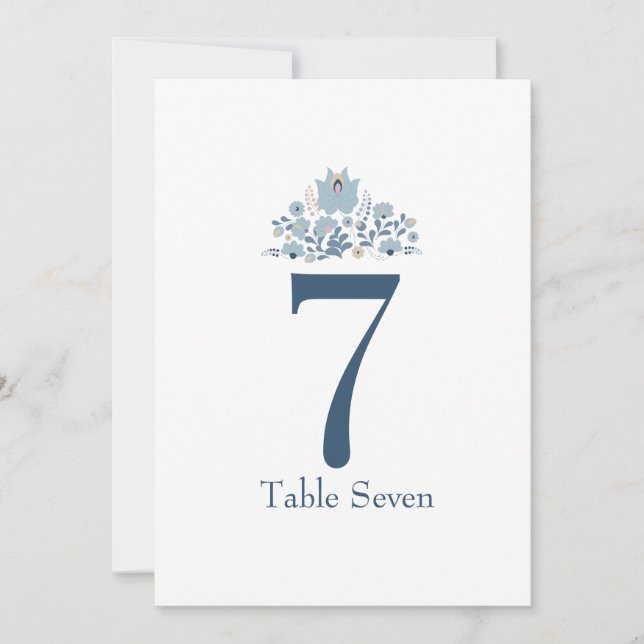 Convite Dusty Blue Floral Custom Table Number (Frente)