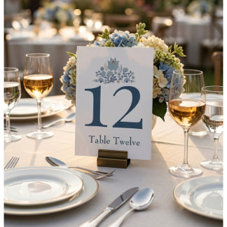 Convite Dusty Blue Floral Custom Table Number