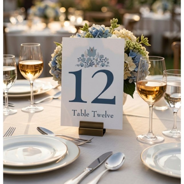 Convite Dusty Blue Floral Custom Table Number (Dusty Blue Wedding Table Number Elegant Floral Reception Decor Luxury Style)
