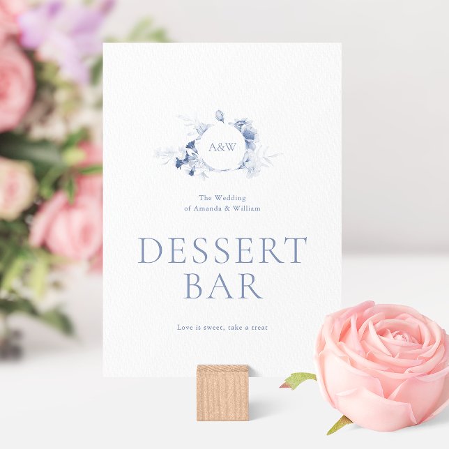 Convite Dusty Blue Floral Dessert Bar Sign (Criador carregado)