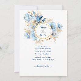 Convite Dusty Blue Floral Dourado Casamento