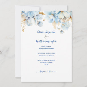 Convite Dusty Blue Floral Dourado Casamento 2