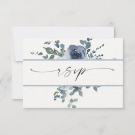 Convite Dusty Blue Floral e Black Weding RSVP