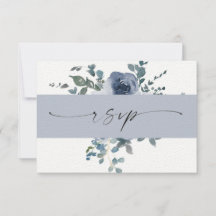 Dusty Blue Floral e Black Weding RSVP