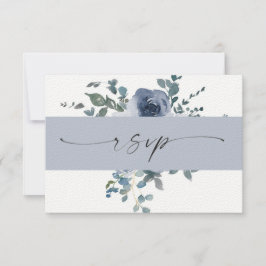 Convite Dusty Blue Floral e Black Weding RSVP