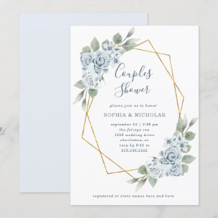 Convite Dusty Blue Floral e Eucalyptus Chá casais