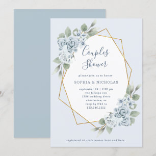 Convite Dusty Blue Floral e Eucalyptus   Chá casais