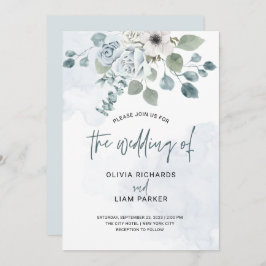 Convite Dusty Blue Floral e Eucalyptus Wedding