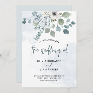 Convite Dusty Blue Floral e Eucalyptus Wedding