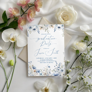 Convite Dusty Blue Floral Graduation Party Invite