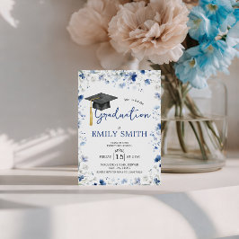 Convite Dusty Blue Floral Graduation Party Invite