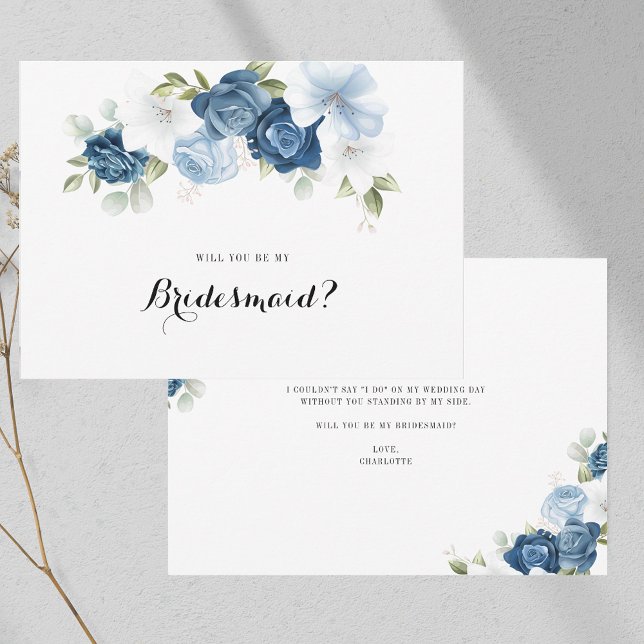Convite Dusty Blue Floral Greenery Bridesmaid Proposta (Dusty Blue Floral Greenery Bridesmaid Proposal Invitation)