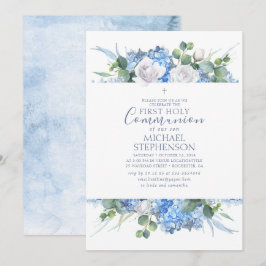 Convite Dusty Blue Floral Greenery Moderna Santa COMUNICAÇ