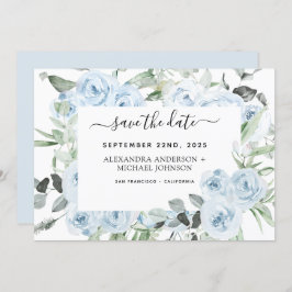 Convite Dusty Blue Floral Greenery Salvar a Data