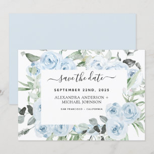 Convite Dusty Blue Floral Greenery Salve a Data