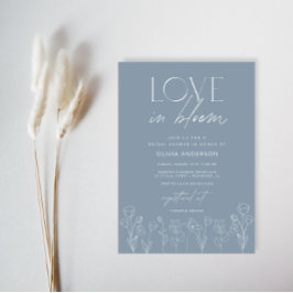 Convite Dusty Blue Floral Love in Bloom Chá de panela