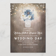 Dusty Blue Floral Mason Jar Rustic Country Casamen