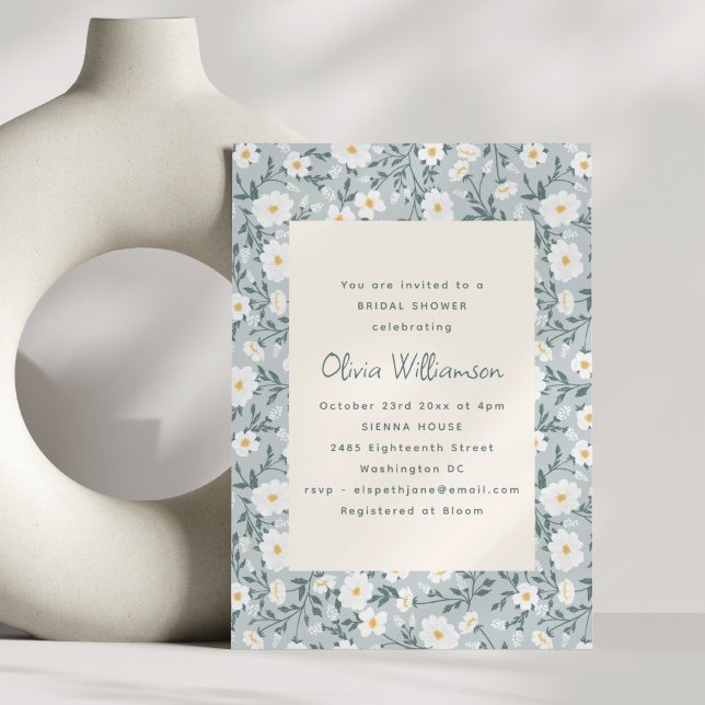 Convite Dusty Blue Floral Modern Spring Bridal Shower (Criador carregado)