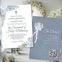 Dusty Blue Floral Moderno Católico Código QR Casam
