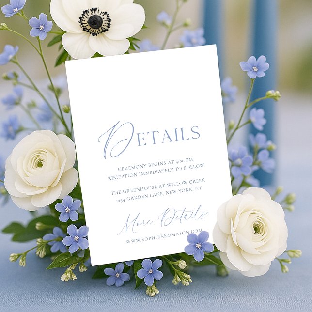 Convite Dusty Blue Floral Monogram Wedding Details Card  (Criador carregado)