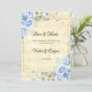 Convite Dusty Blue Floral Musical Weding Love and Obrigado