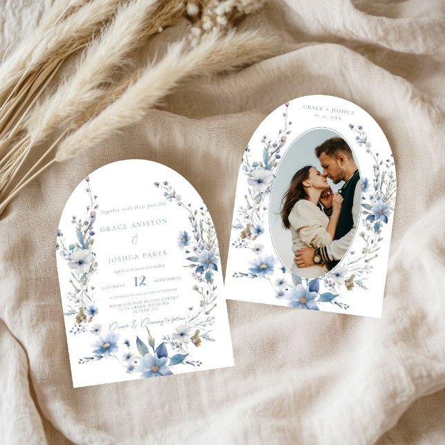 Convite Dusty Blue Floral Primavera greenering Casamento (Criador carregado)