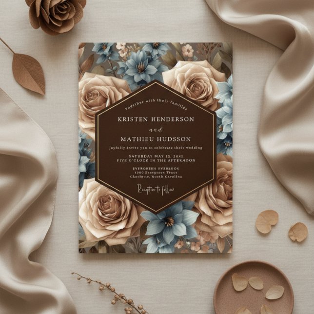 Convite Dusty Blue Floral Romantic Wedding (Criador carregado)